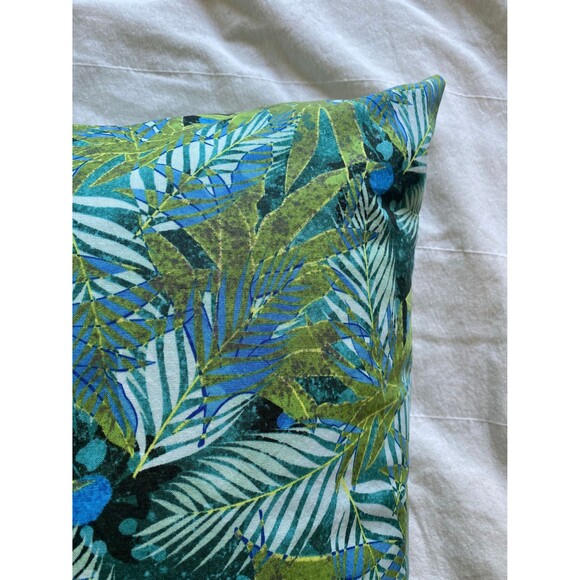 Blue and Green Pillowcase with Ti & Palm Leaves | Handmade | 100% Cotton - Picture 3 of 4